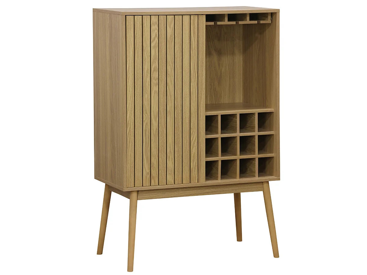 Buffet haut avec range bouteille avec 1 porte coulissante coloris naturel,  pieds en bois -  Longueur 80 x profondeur 40 x hauteur 120 cm