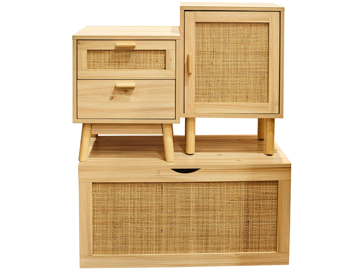 Coffre de rangement, meuble de rangement en décor pin , rotin - L. 80  x P. 40 x H. 40 cm