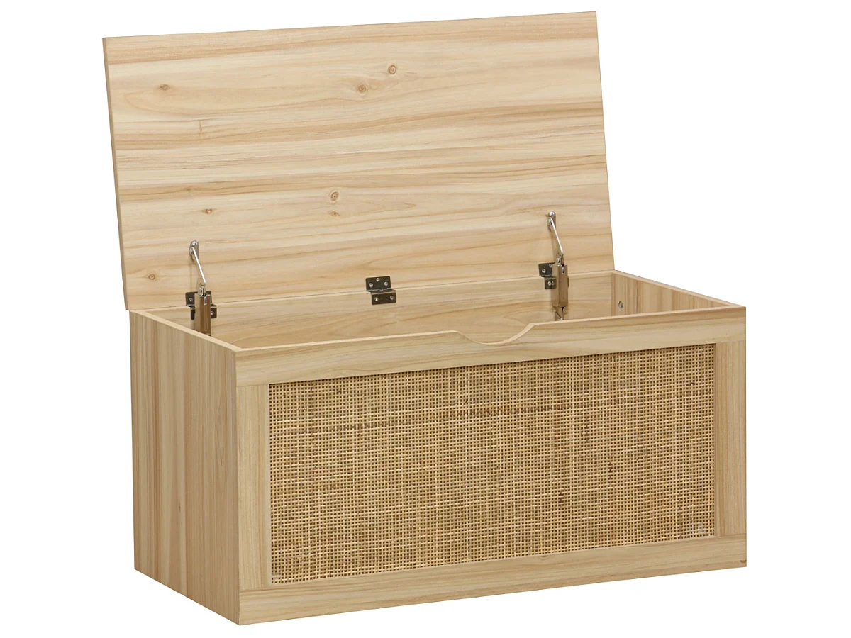 Coffre de rangement, meuble de rangement en décor pin , rotin - Longueur 80  x profondeur 40 x hauteur 40 cm