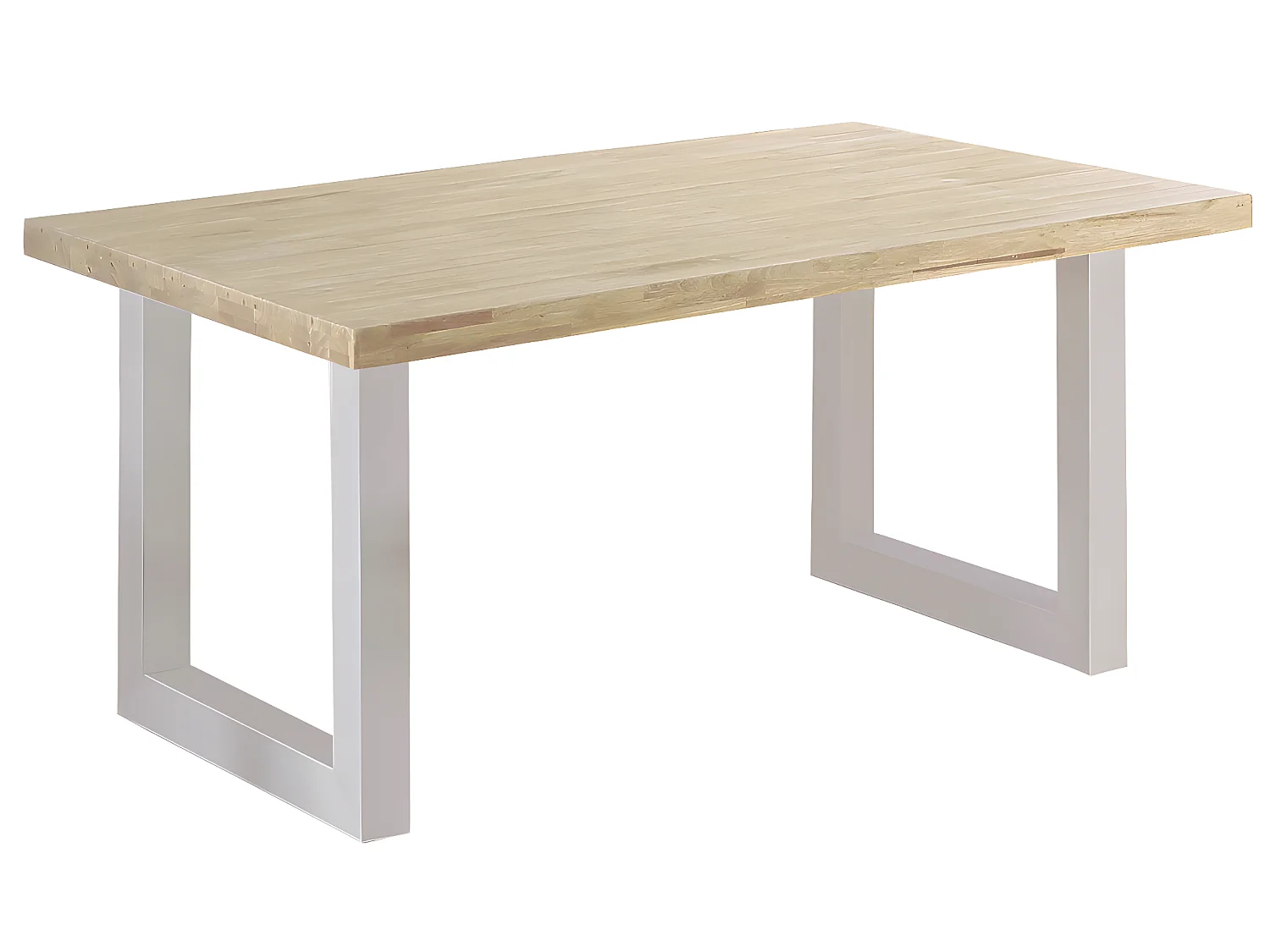 Table à manger rectangulaire coloris chêne nordique, pieds en métal blanc