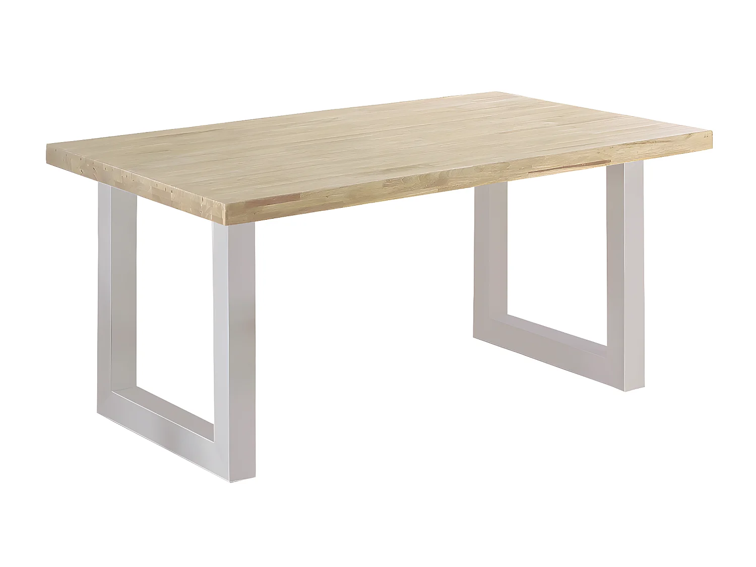Table à manger rectangulaire coloris chêne nordique, pieds en métal blanc