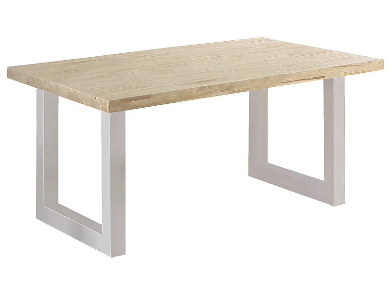 Table à manger rectangulaire coloris chêne nordique, pieds en métal blanc