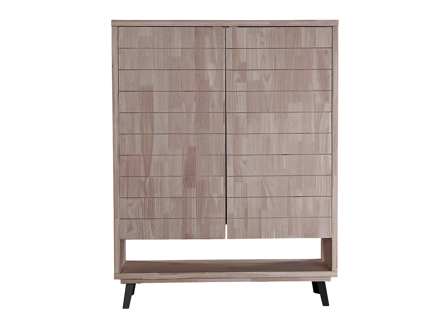 Console haute, meuble d'entrée coloris chêne miel, pieds en métal noir
