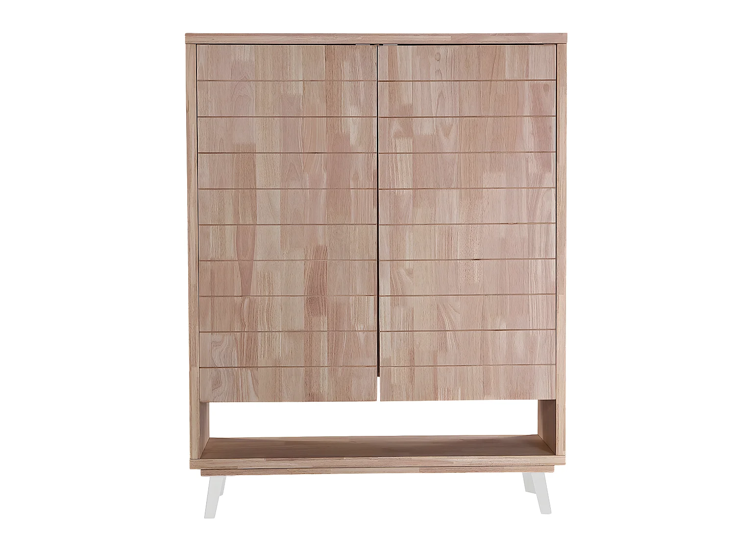 Console haute, meuble d'entrée coloris chêne nordique, pieds en métal blanc