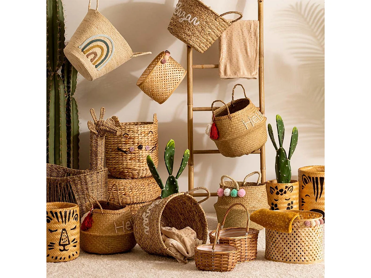 Lot de 3 Paniers de Pique-Nique Enfant "Summer" 36cm Beige