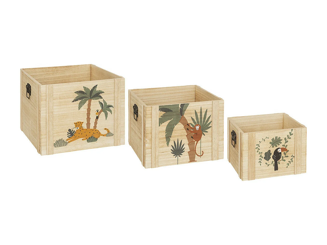 Lot de 3 Cagettes Enfant "Jungle" 34cm Beige