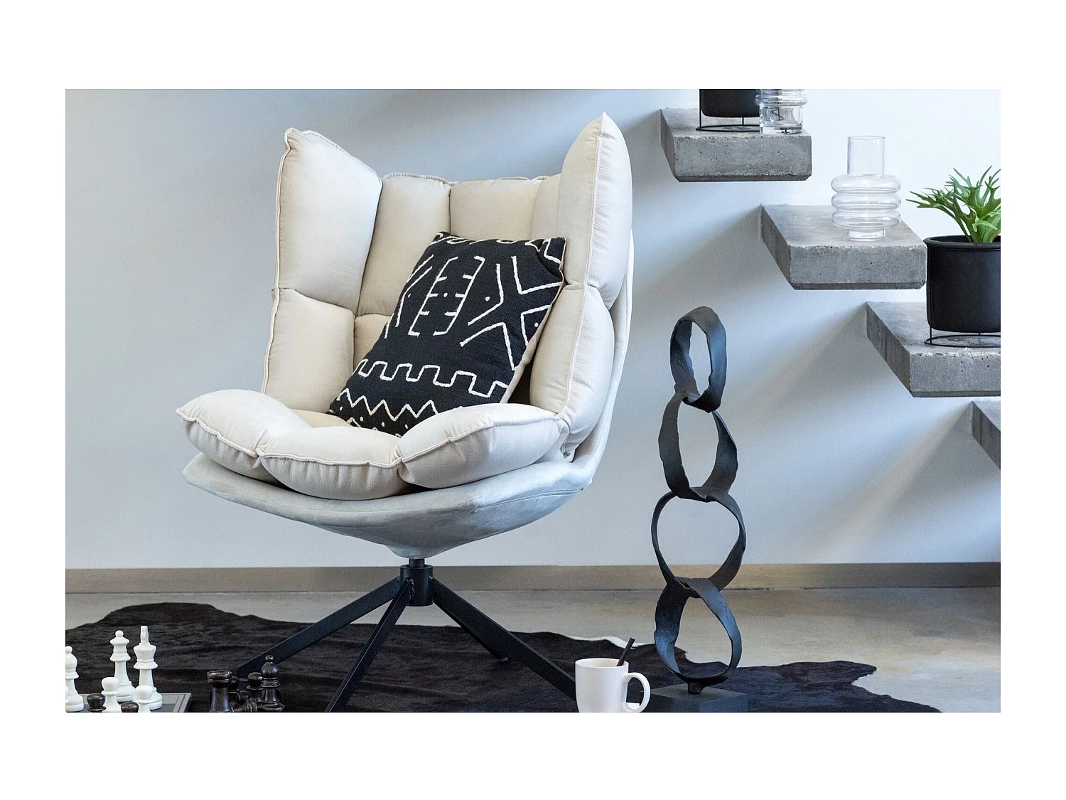 Fauteuil Design Avec Coussin "Relax" 92cm Beige