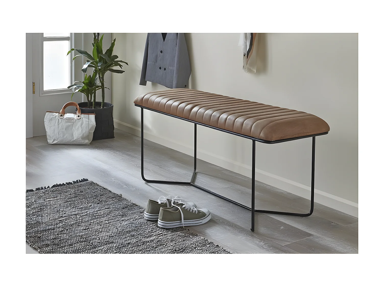 Banc en Cuir Design "Linor" 100cm Marron & Noir