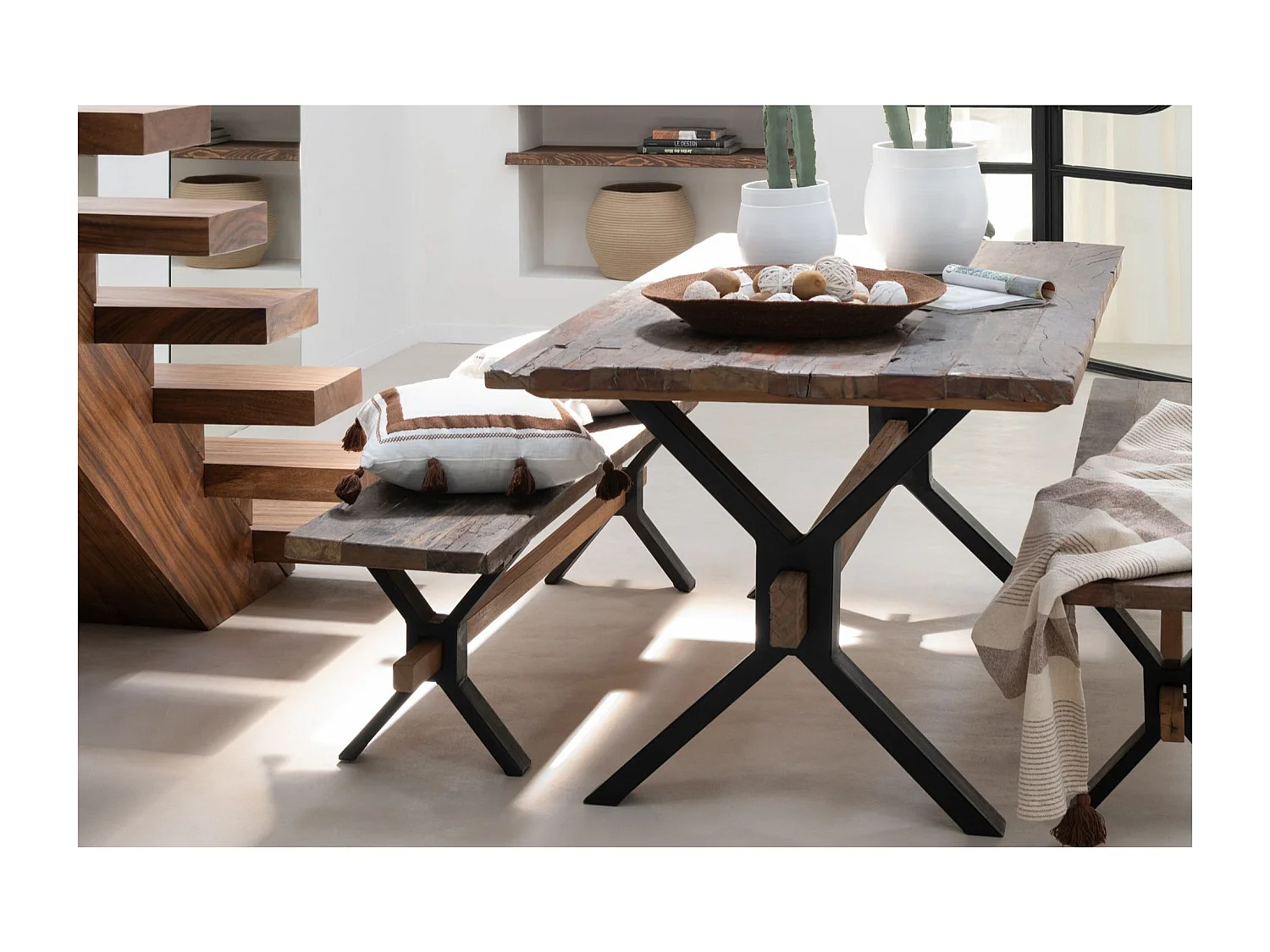 Banc en Bois Vieilli "Fannie" 180cm Marron