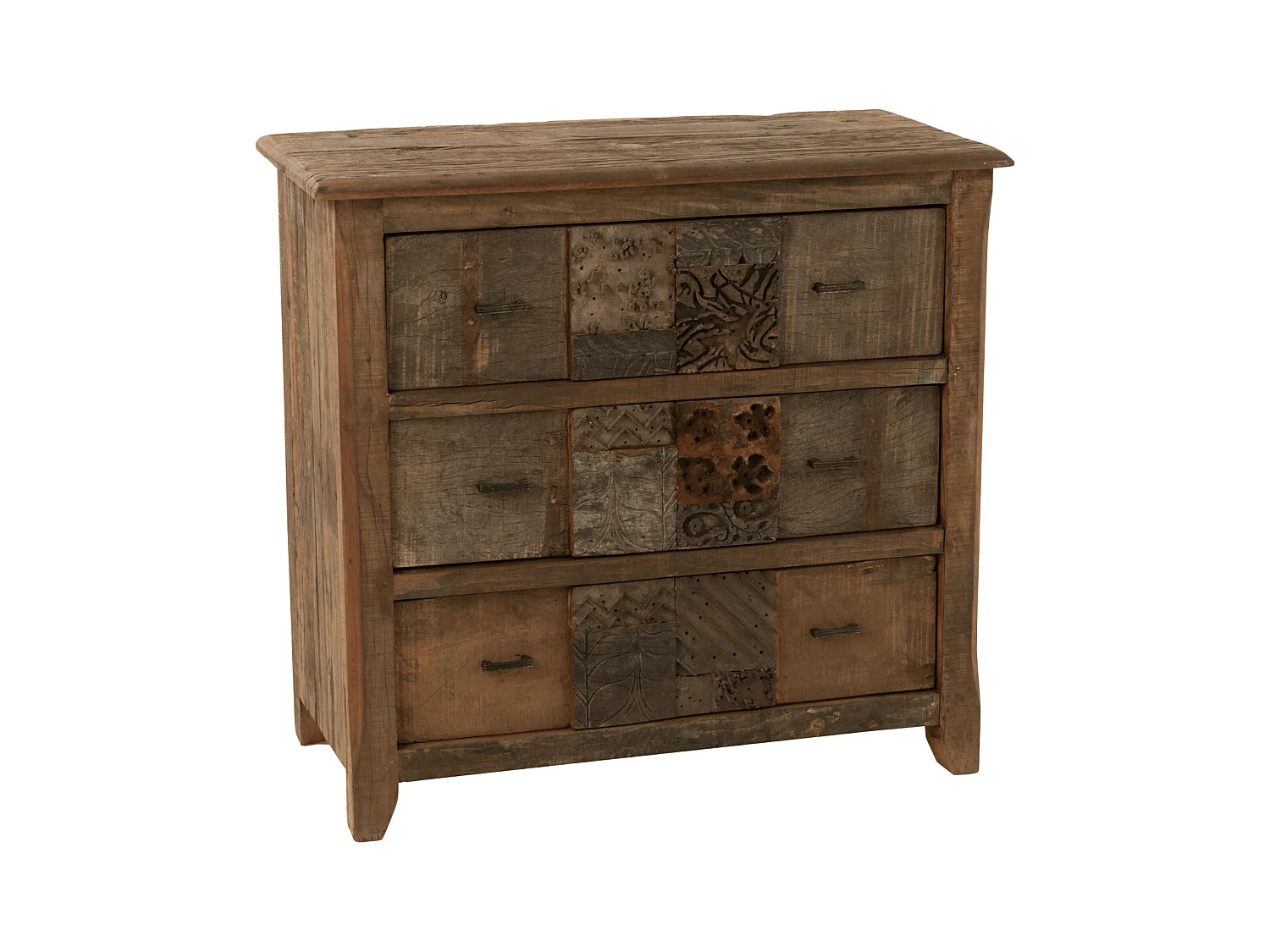 Commode 3 Tiroirs en Bois "Vieilli" 100cm Marron
