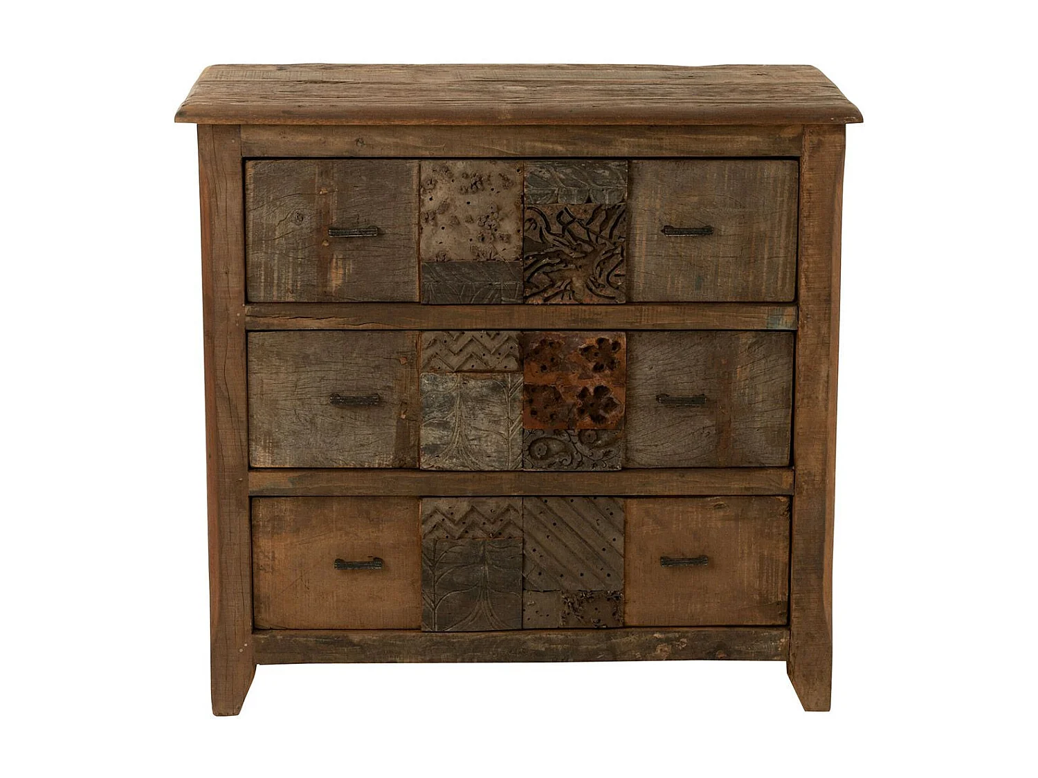 Commode 3 Tiroirs en Bois "Vieilli" 100cm Marron