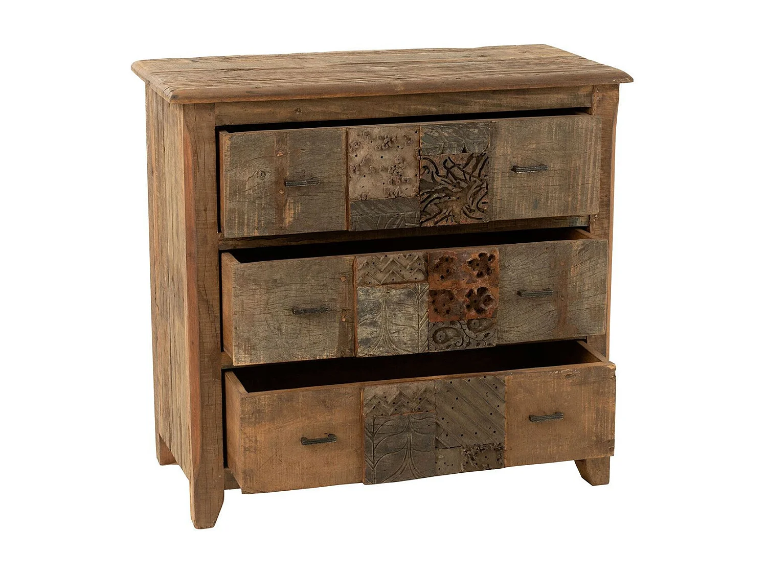 Commode 3 Tiroirs en Bois "Vieilli" 100cm Marron