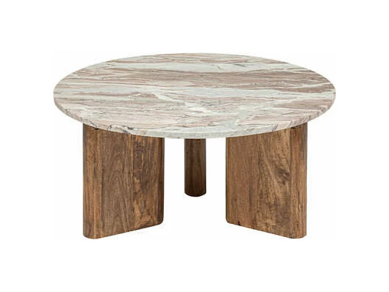 Table Basse en Marbre & Bois "Coppa" 91cm Beige