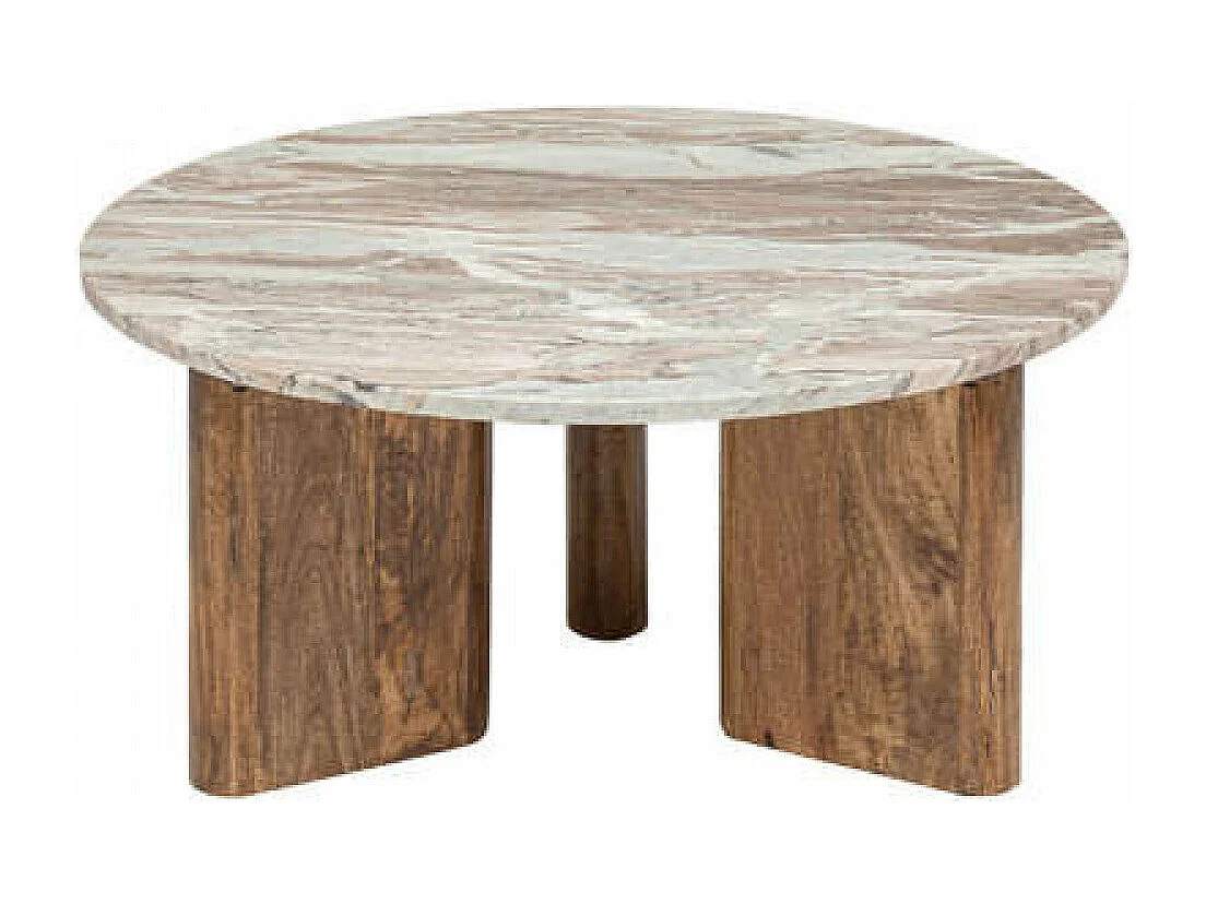 Table Basse en Marbre & Bois "Coppa" 91cm Beige