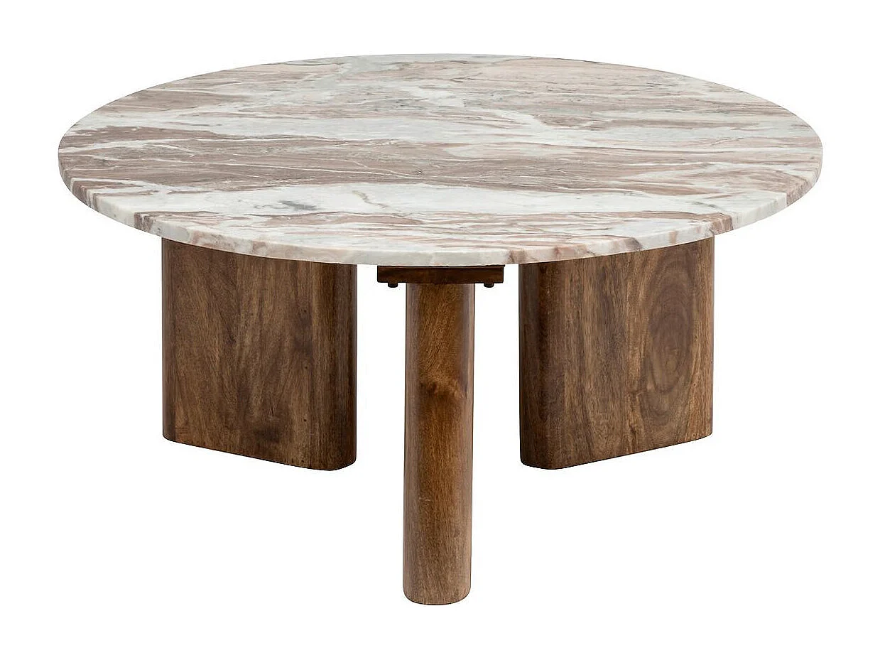 Table Basse en Marbre & Bois "Coppa" 91cm Beige