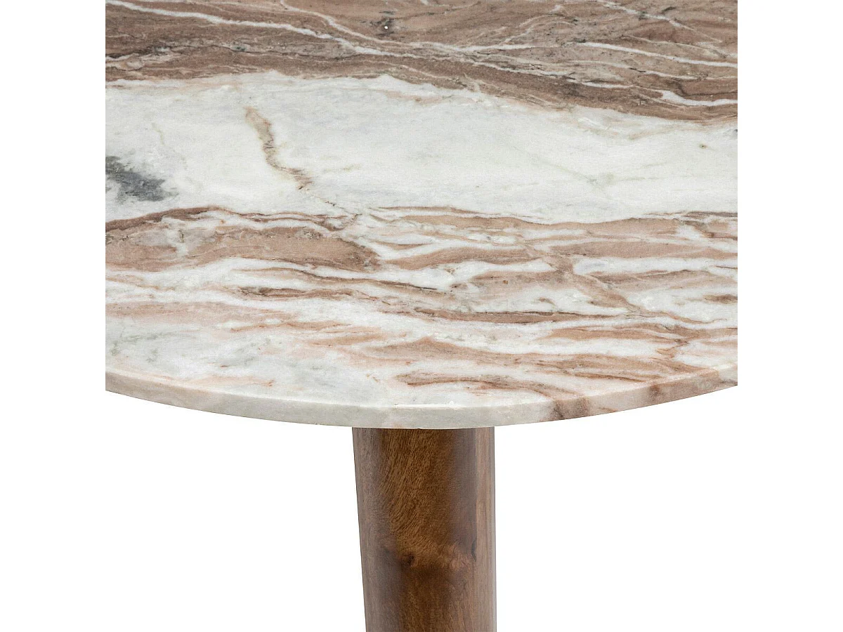 Table Basse en Marbre & Bois "Coppa" 91cm Beige