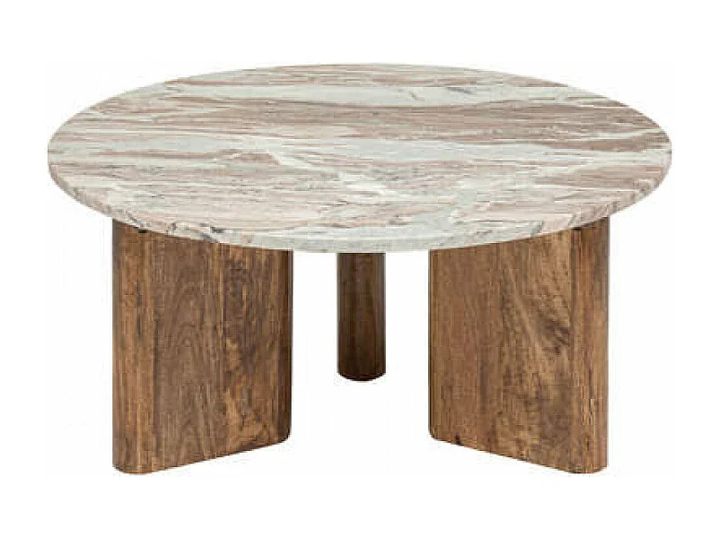 Table Basse en Marbre & Bois "Coppa" 91cm Beige