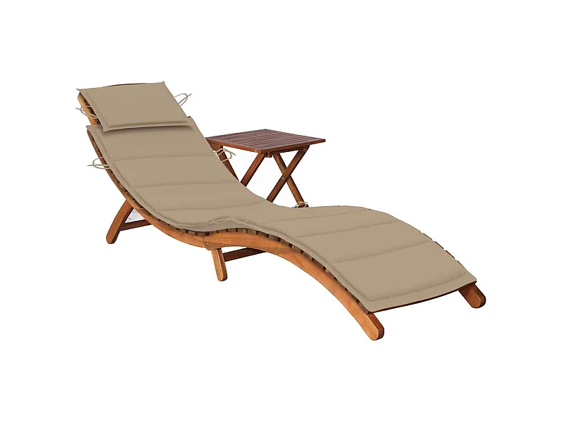 Ligbed met tafeltje en kussen massief acaciahout