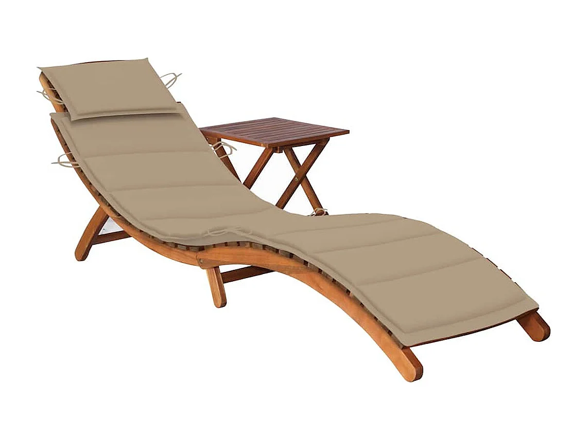 Sonnenliege mit Tisch und Auflage Massivholz Akazie