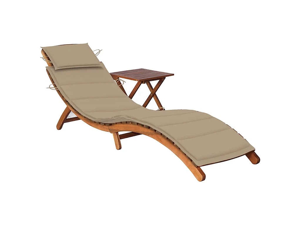 Chaise longue de jardin avec table et coussin Bois d'acacia
