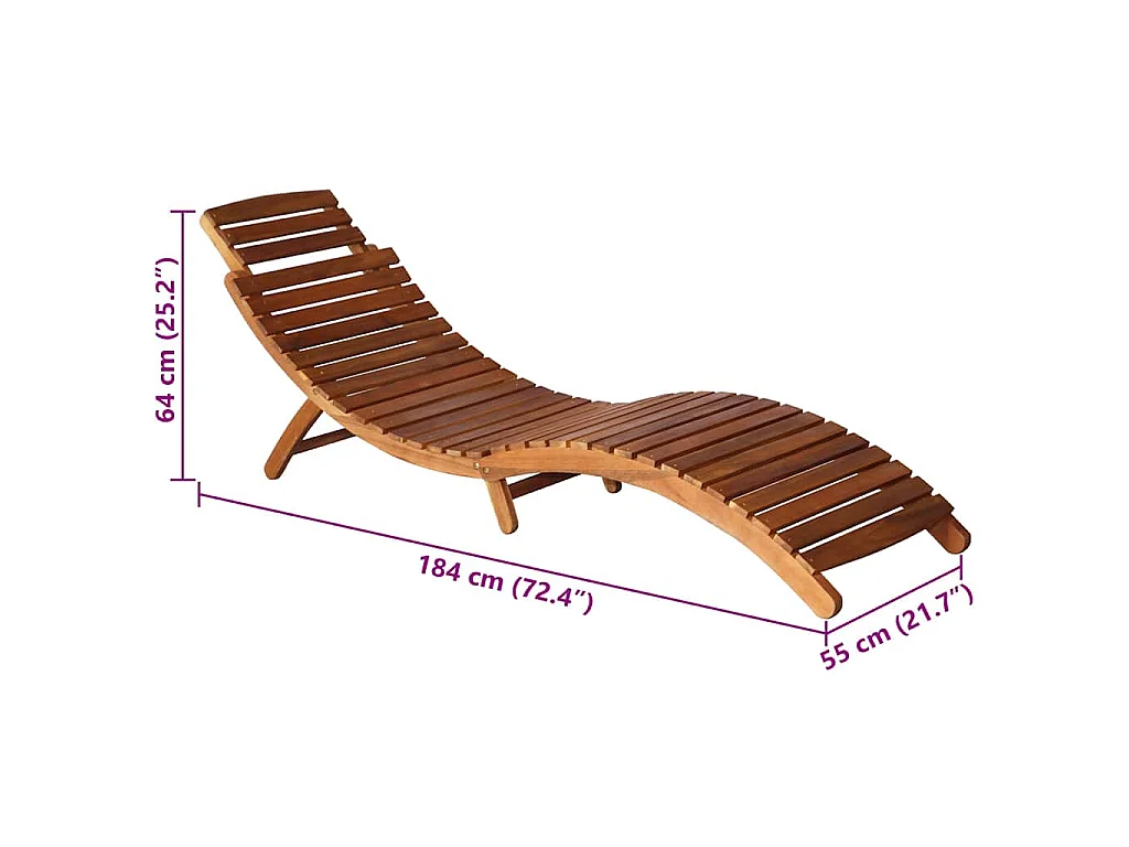 Chaise longue de jardin avec table et coussin Bois d'acacia