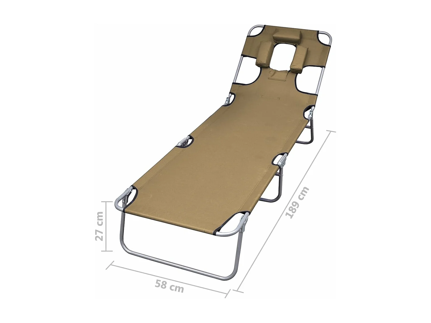 Chaise longue pliable et coussin de tête Dossier réglable Taupe