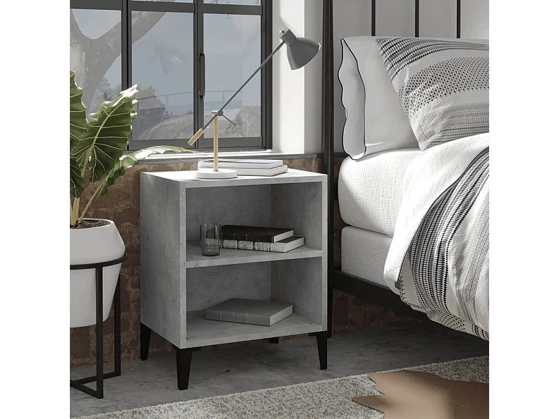 Table de chevet avec pieds en métal gris béton 40x30x50 cm