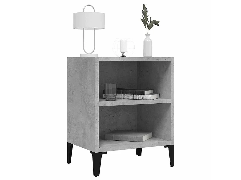 Table de chevet avec pieds en métal gris béton 40x30x50 cm
