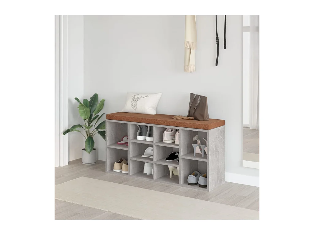Banc à chaussures Gris béton 103x30x48 cm Bois d'ingénierie