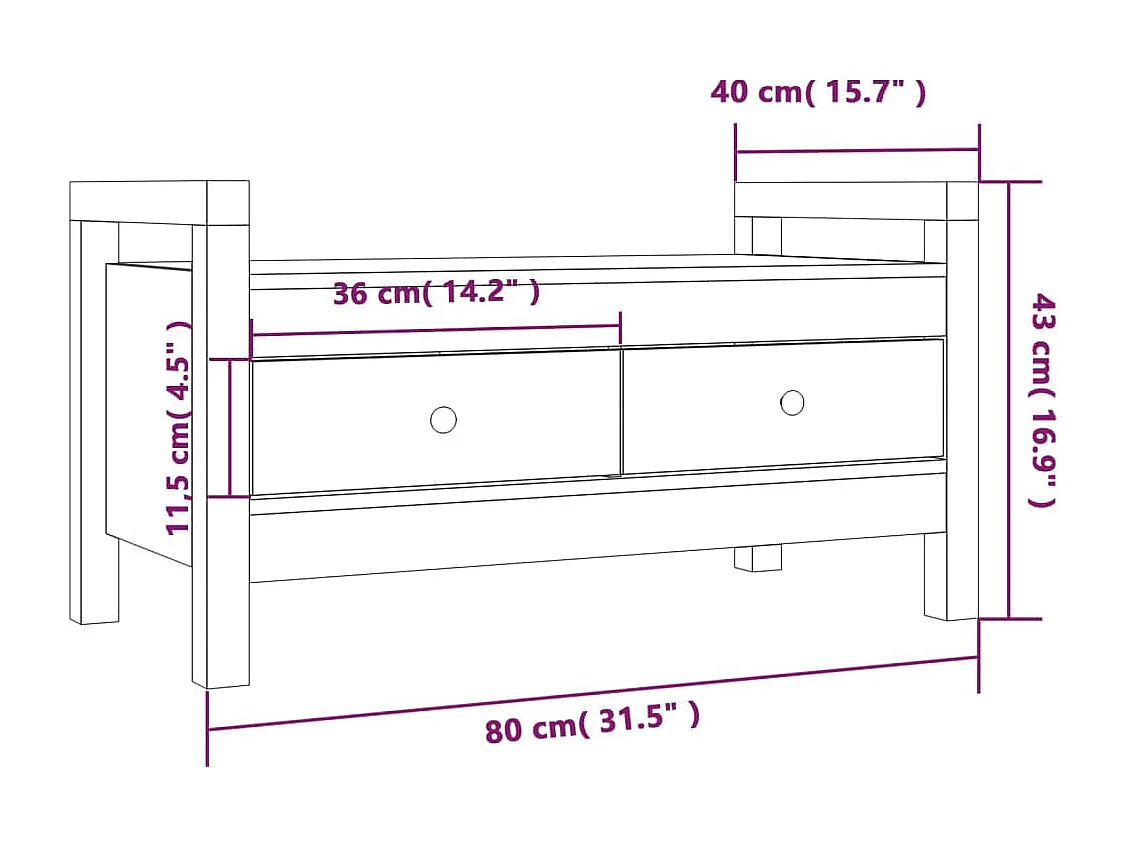 Halbankje 80x40x43 cm massief grenenhout honingbruin