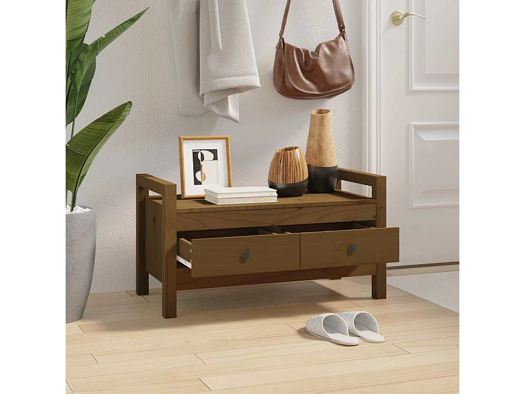 Panca da Ingresso Ambra 80x40x43 cm in Legno Massello di Pino