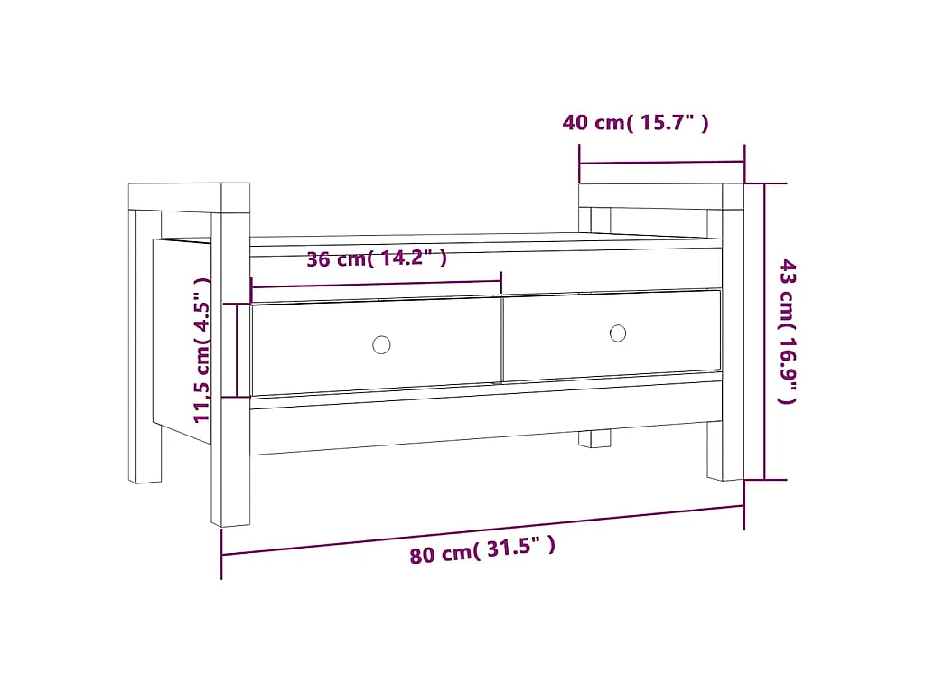 Panca da Ingresso Ambra 80x40x43 cm in Legno Massello di Pino