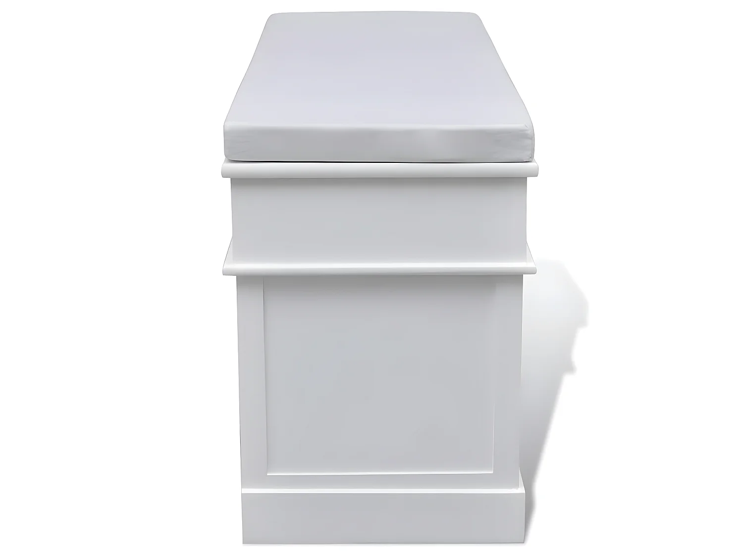 Banqueta blanca con cojin y cajones / cestas