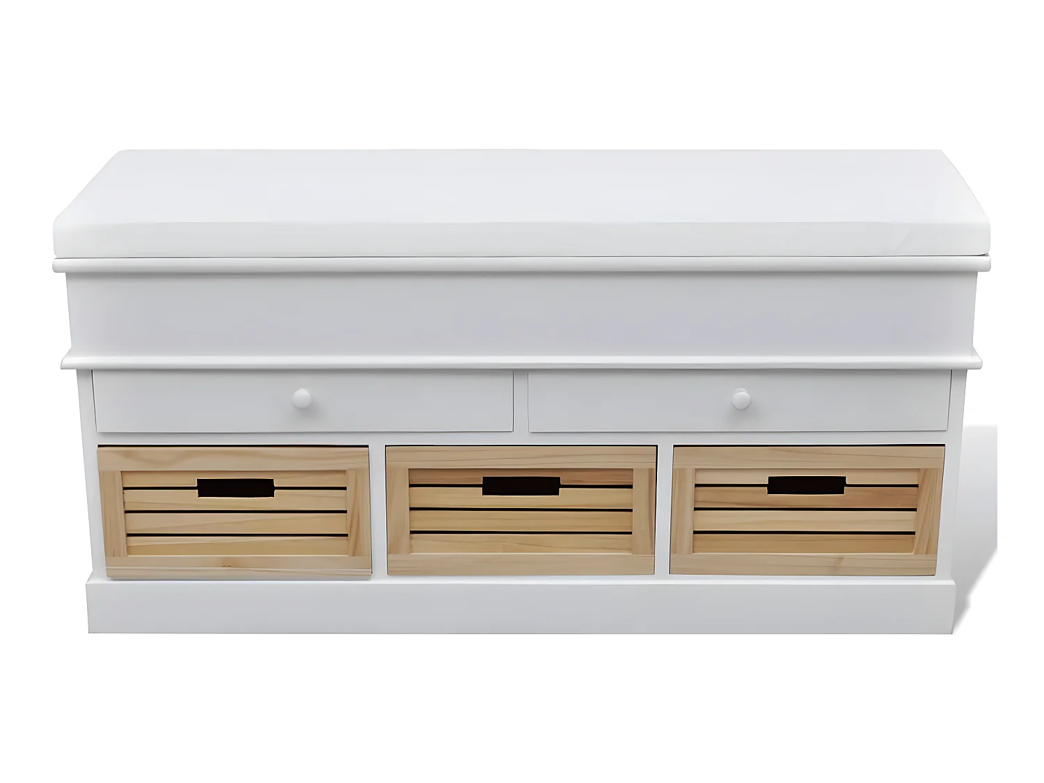 Banc d'entrée et de rangement avec coussin 2 tiroirs Blanc