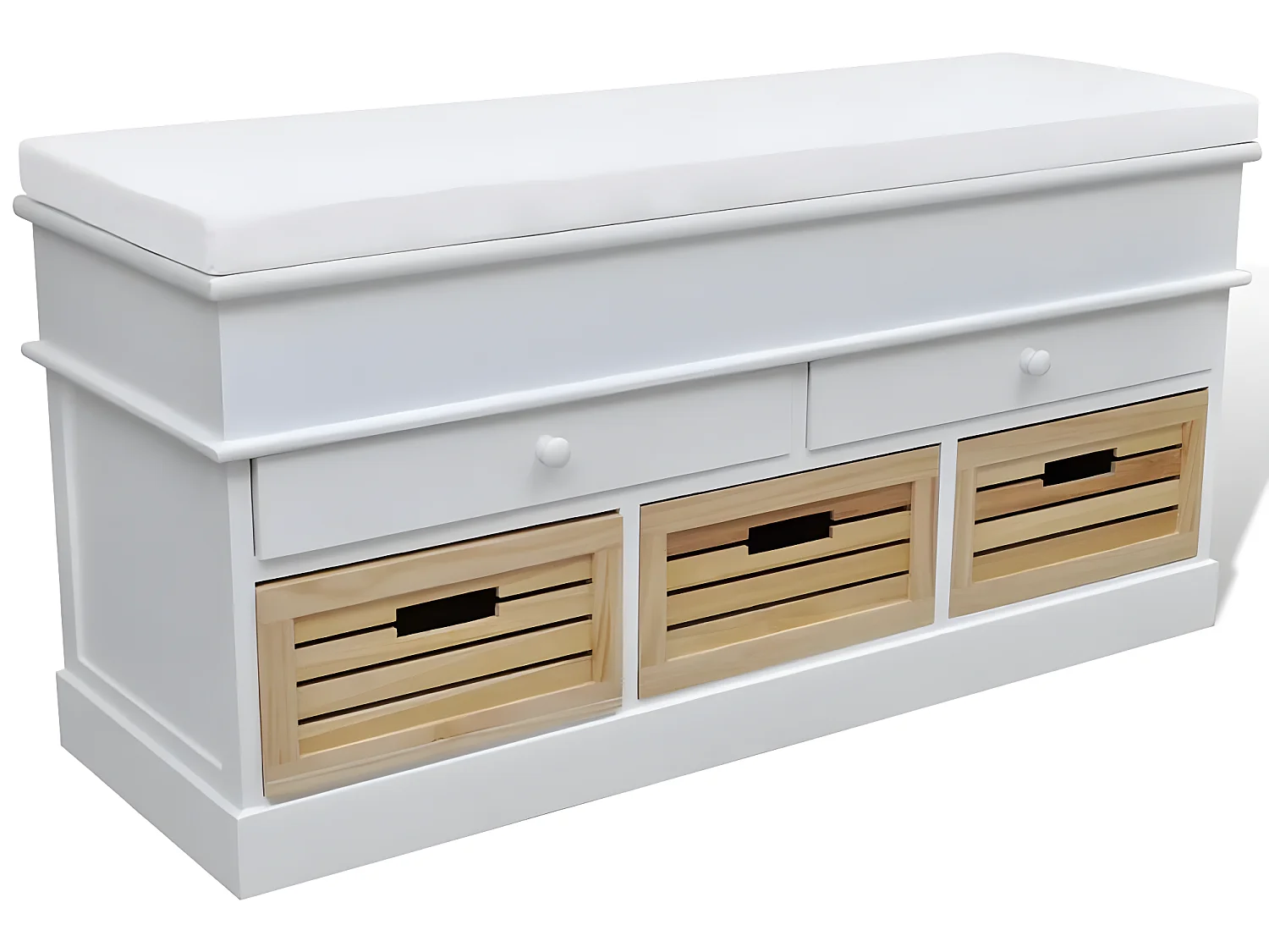 Flurbank mit Stauraum und Sitzpolster Weiß 2 Schubladen 3 Kisten
