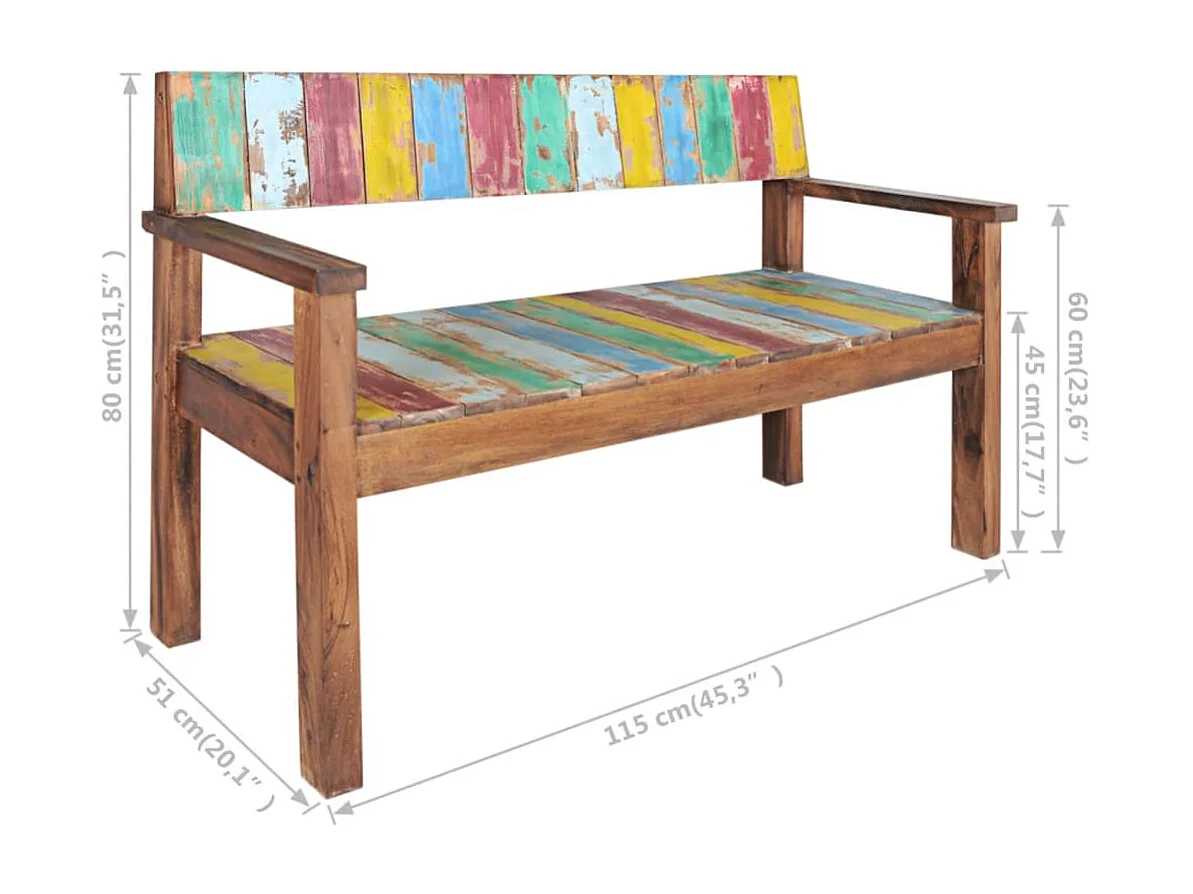 Bankje 115 cm massief gerecycled hout