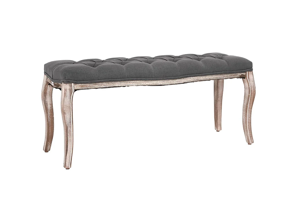 Panca in Lino e Legno Massello 110x38x48 cm Grigio Scuro