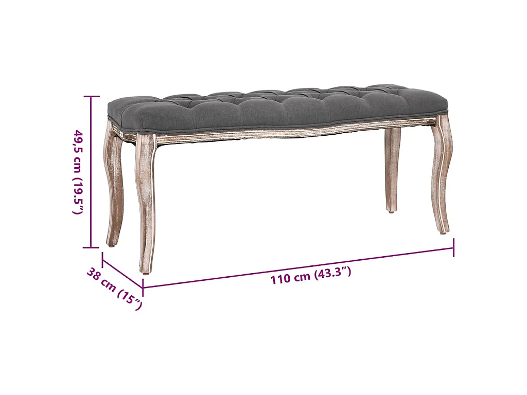 Panca in Lino e Legno Massello 110x38x48 cm Grigio Scuro