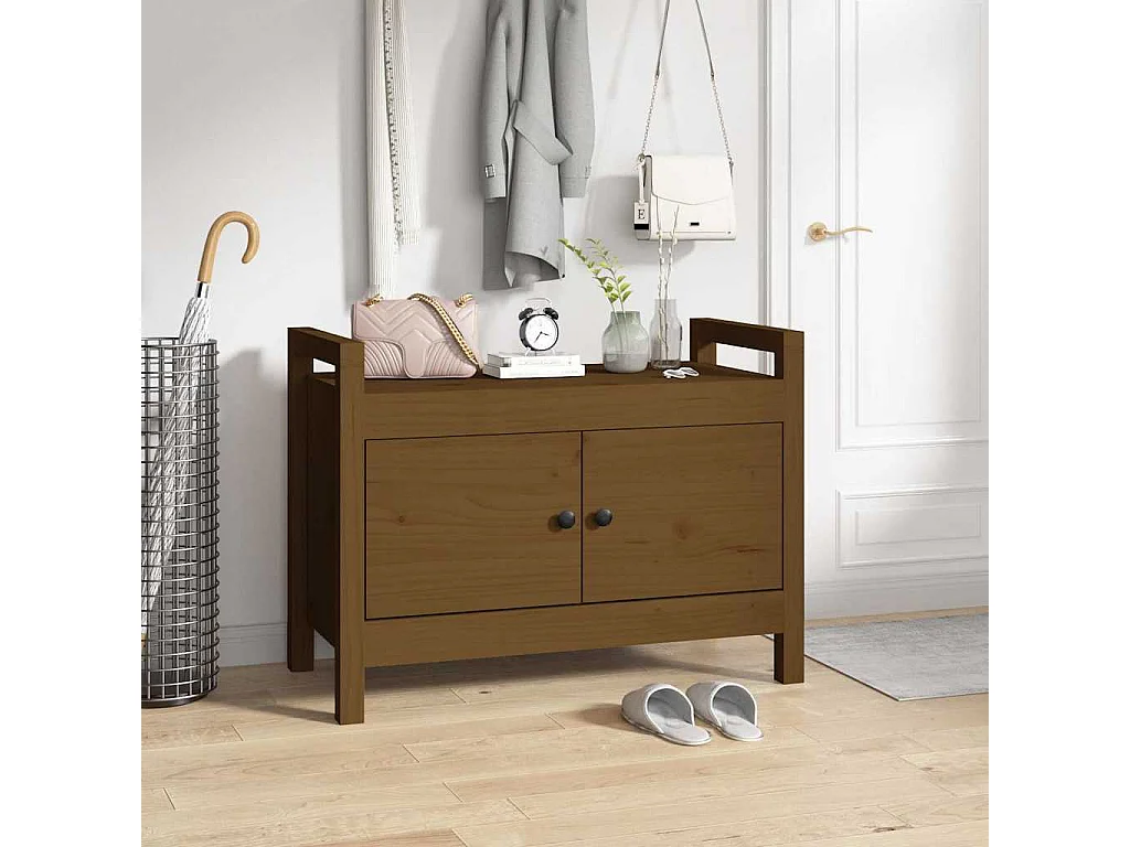 Banco de recibidor madera maciza de pino marrón miel 80x40x60cm