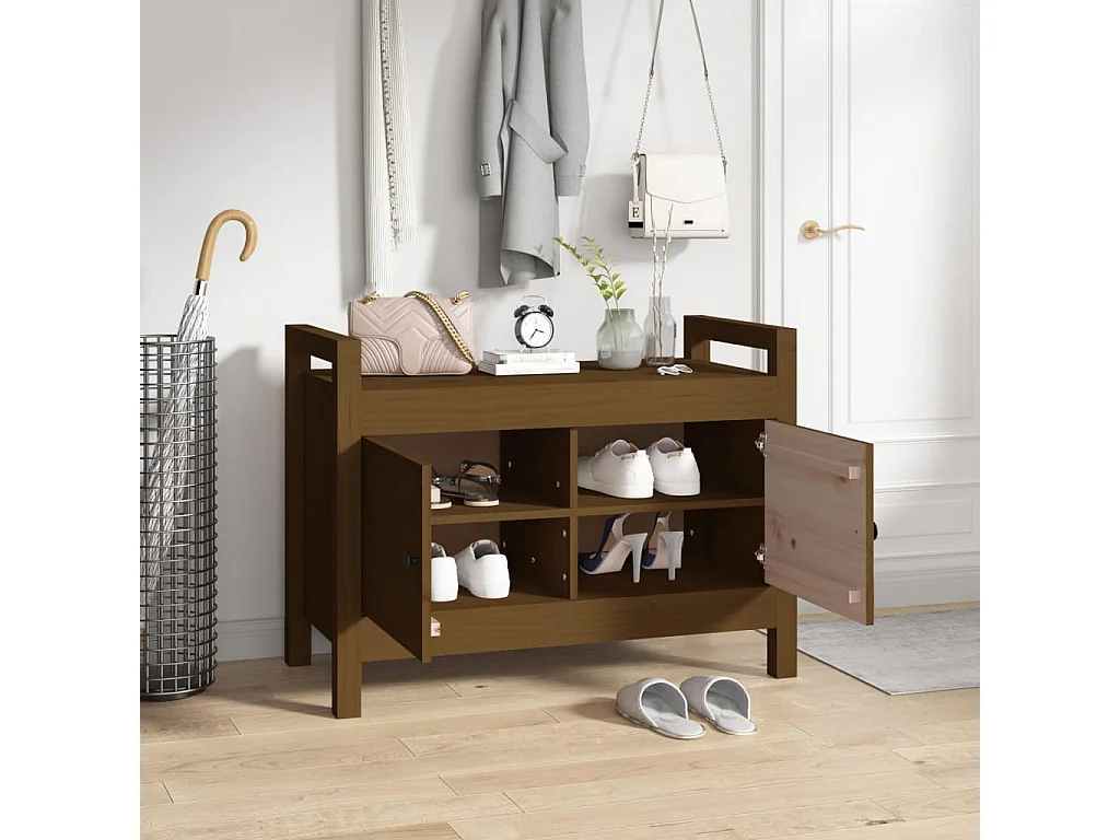 Banco de recibidor madera maciza de pino marrón miel 80x40x60cm
