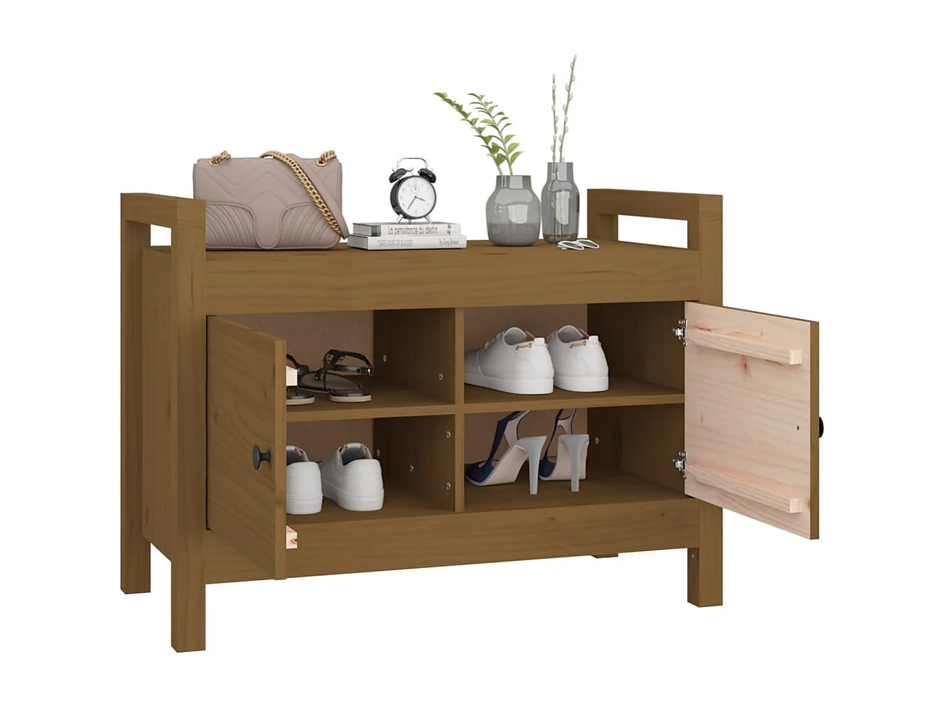 Banco de recibidor madera maciza de pino marrón miel 80x40x60cm