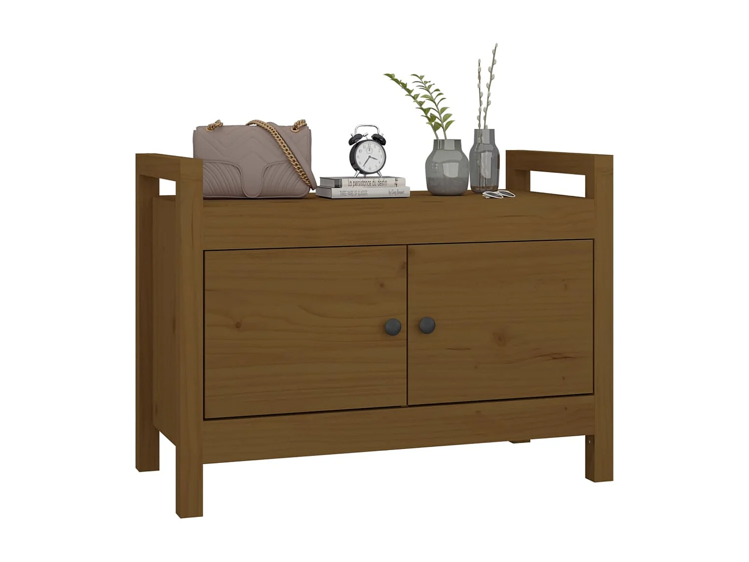 Banco de recibidor madera maciza de pino marrón miel 80x40x60cm