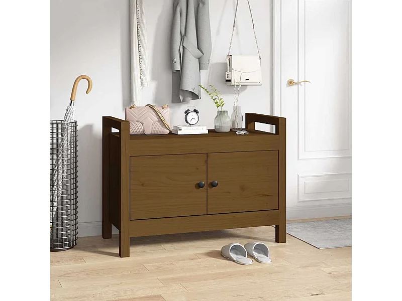 Banco de recibidor madera maciza de pino marrón miel 80x40x60cm