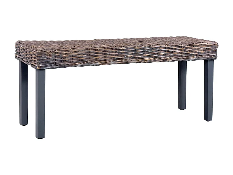 Bankje 110 cm natuurlijk kubu rattan en massief mahoniehout grijs