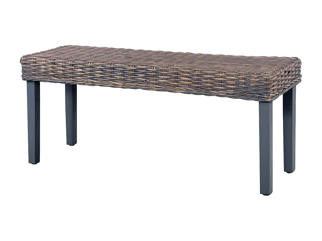 Bankje 110 cm natuurlijk kubu rattan en massief mahoniehout grijs