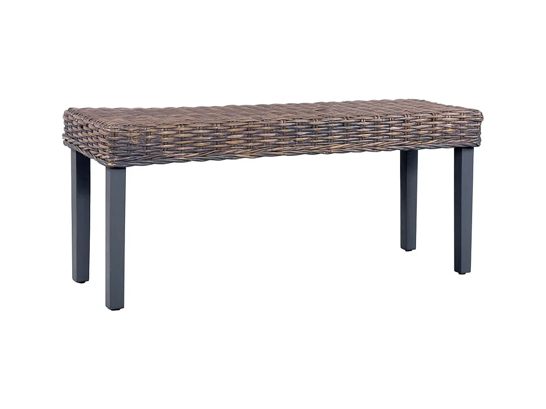 Banc 110 cm Gris Rotin naturel kubu et bois d'acajou massif