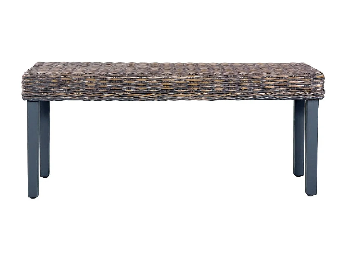 Sitzbank 110 cm Grau Natur Kubu-Rattan und Massivholz Mahagoni