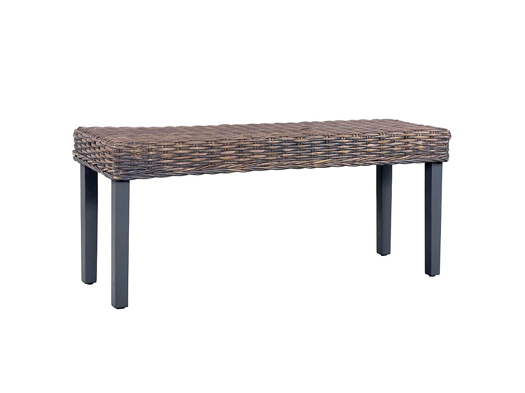 Banc 110 cm Gris Rotin naturel kubu et bois d'acajou massif