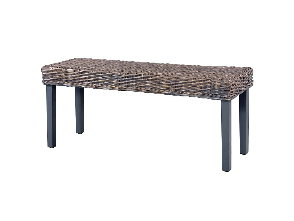 Banc 110 cm Gris Rotin naturel kubu et bois d'acajou massif