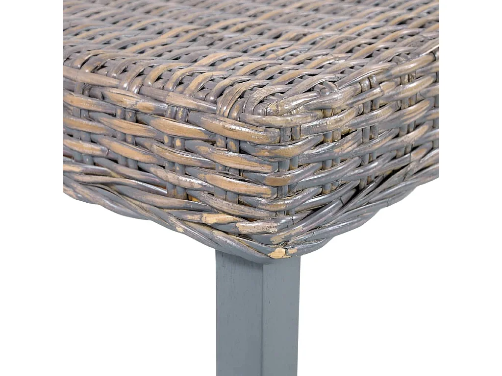 Banc 110 cm Gris Rotin naturel kubu et bois d'acajou massif